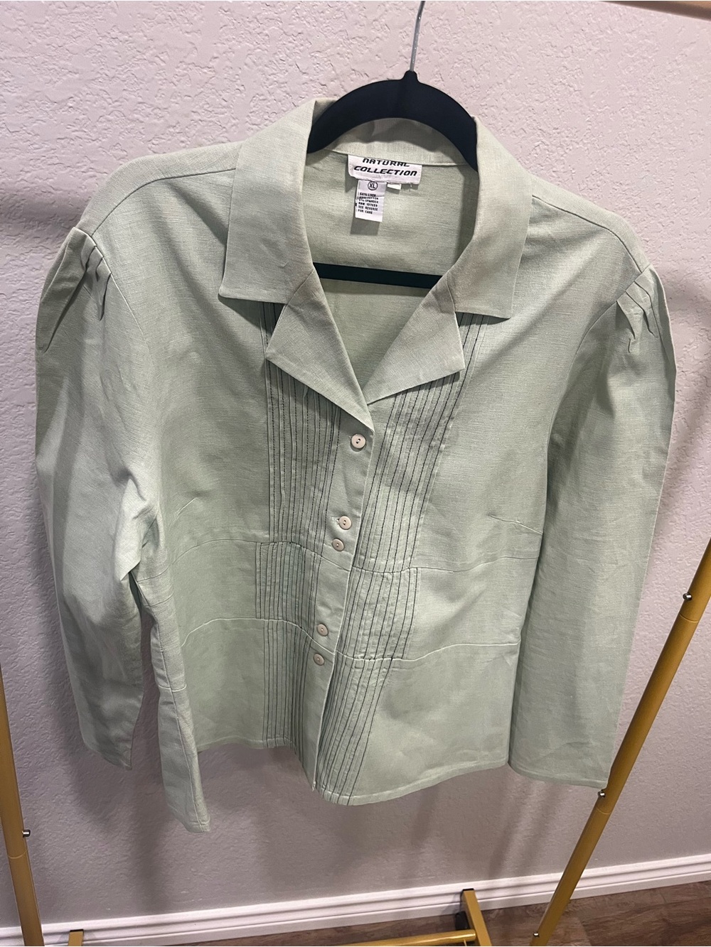 Natural Collection Linen Blend Button Front Blouse – Size XL – Sage Green
